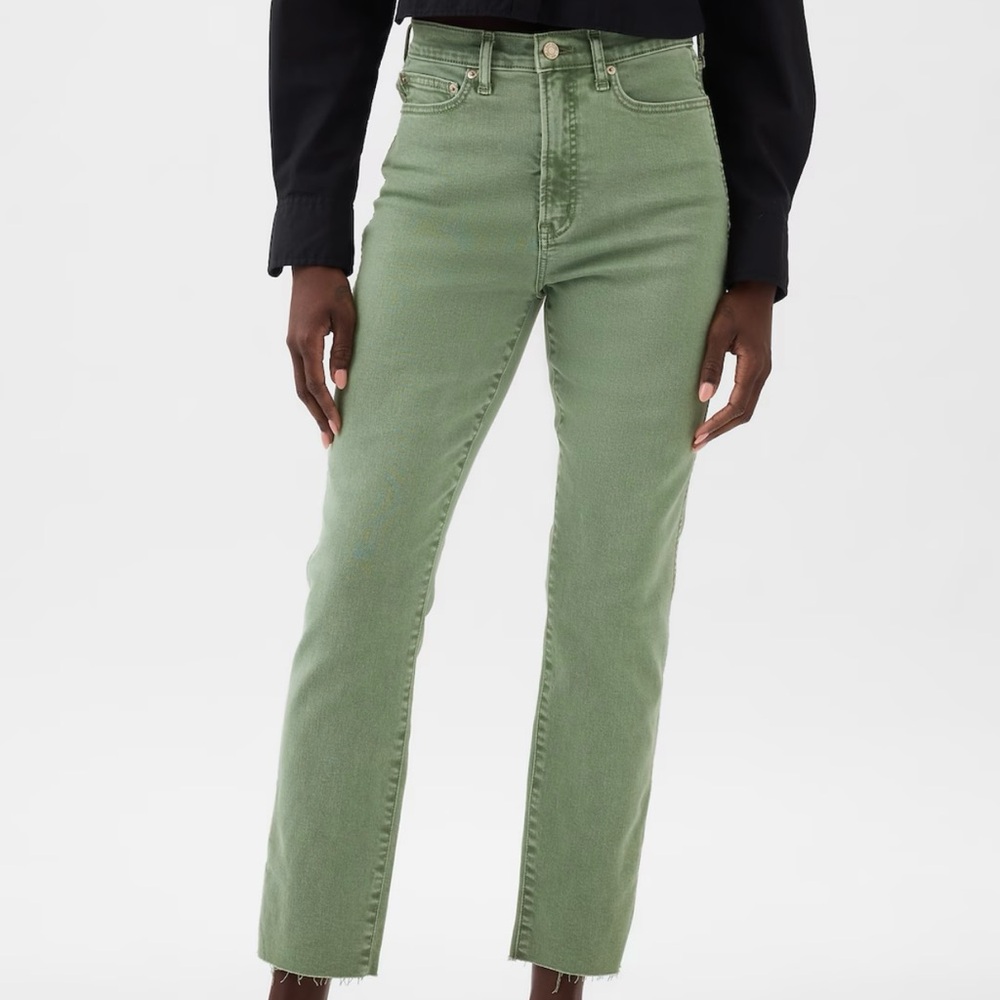 ISO Size 26 Long Gap High Rise Vintage Slim Jeans in Sage Green Color
